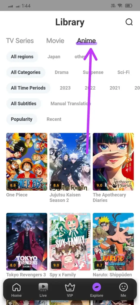 Anime content